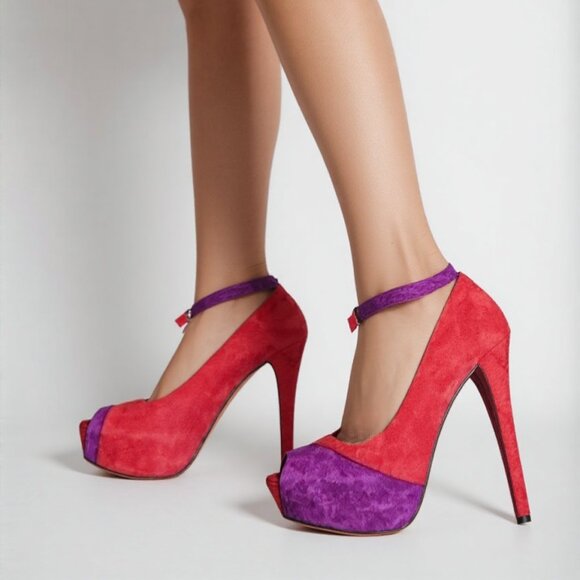 H by Halston Women’s Size 7 Platform Heels Red Purple Suede Y2K Retro Glam - Picture 1 of 6